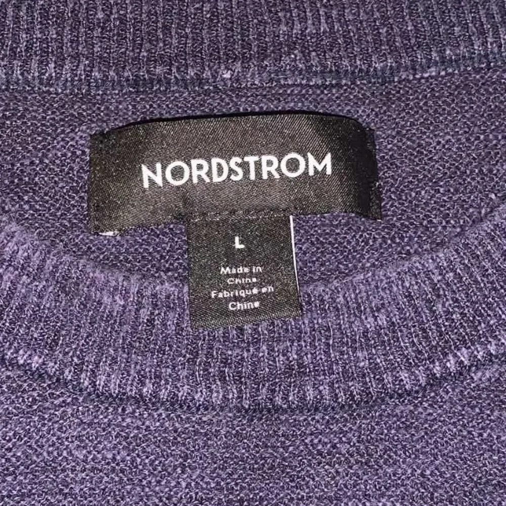 Nordstrom Sweater Mens Large Blue Tan Stripe Cotton Linen Crewneck Coastal Prep